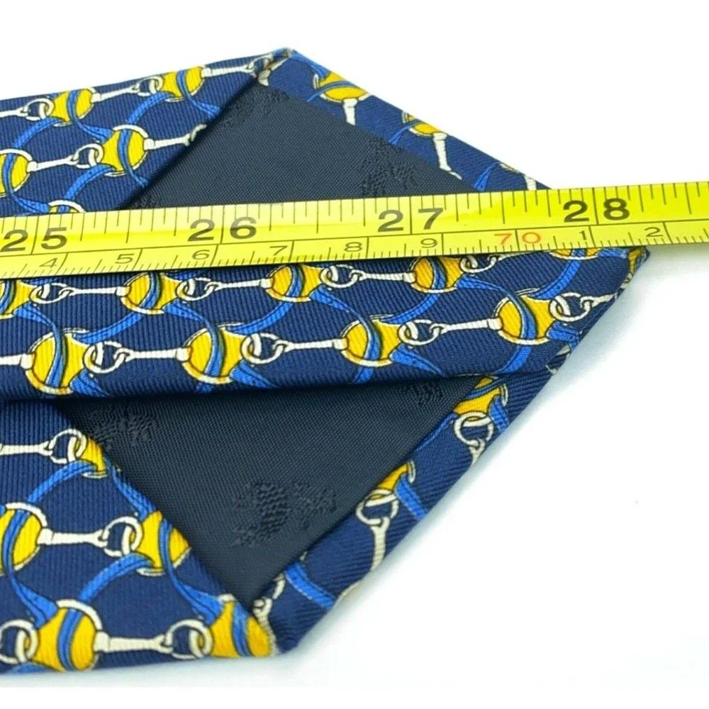 BROOKS BROTHERS MAKERS All Silk Equestrian Motif Blue Yellow Necktie Made in USA